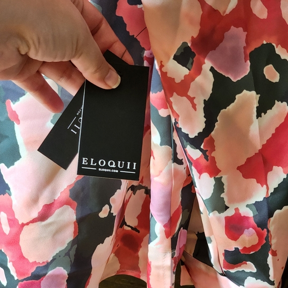 ELOQUII Satin Abstract Print Button Down Orange Grey Plus Size 22 NWT - Picture 3 of 3